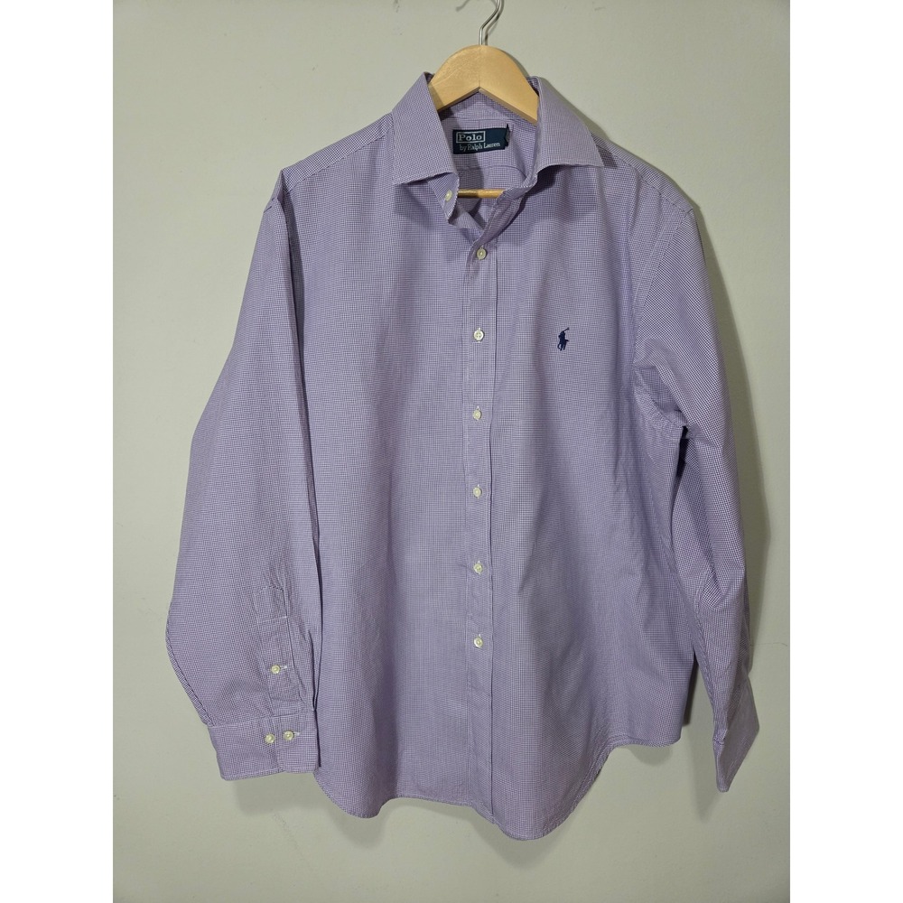 Polo Ralph Lauren Mens Gingham Shirt Purple White Cotton Button Down 17 34/35‎